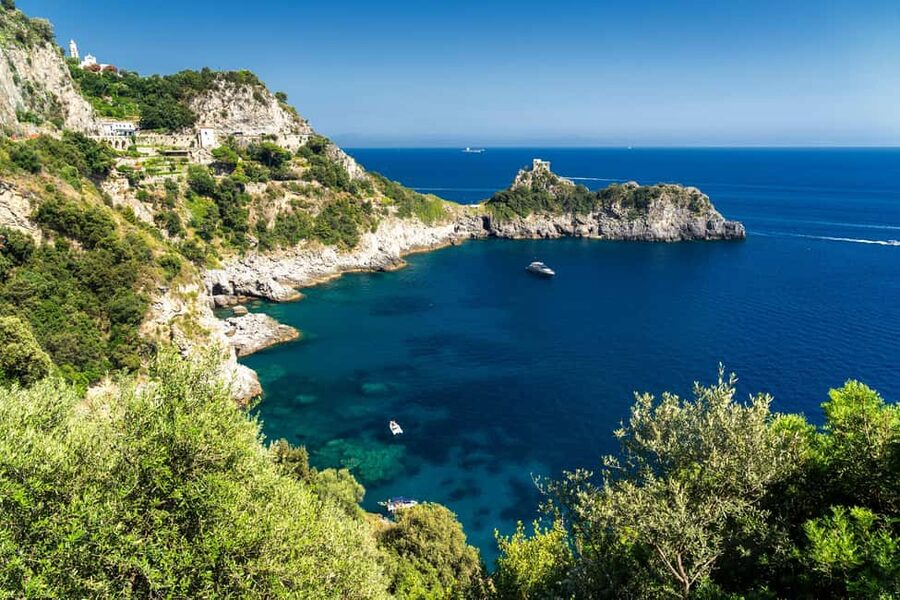 From Positano: Amalfi Coast Boat Tour with Swimming Stop - From Spiaggia Grande toward Praiano